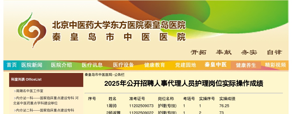 2025年北京中医药大学东方医院秦皇岛医院公开招聘人事代理人员护理岗位实际操作成绩 图片